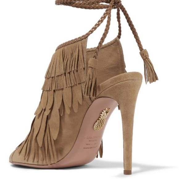 Aquazzura Fringed Suede Sandals - Tan (In Box) - Picture 3 of 4